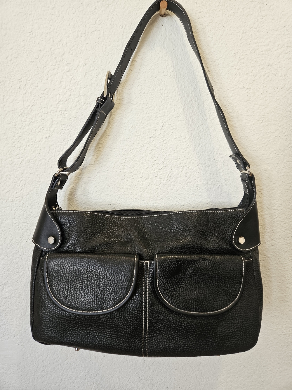 Maxx New York Vintage Black Pebbled Leather Hobo Shoulder Bag Y2K